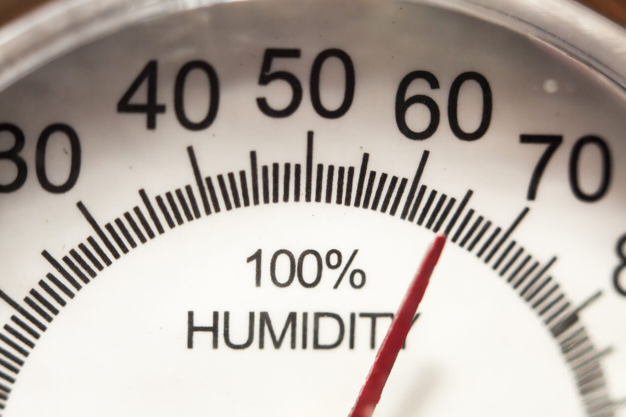 a hygrometer reading the humidity level of sixty five percent