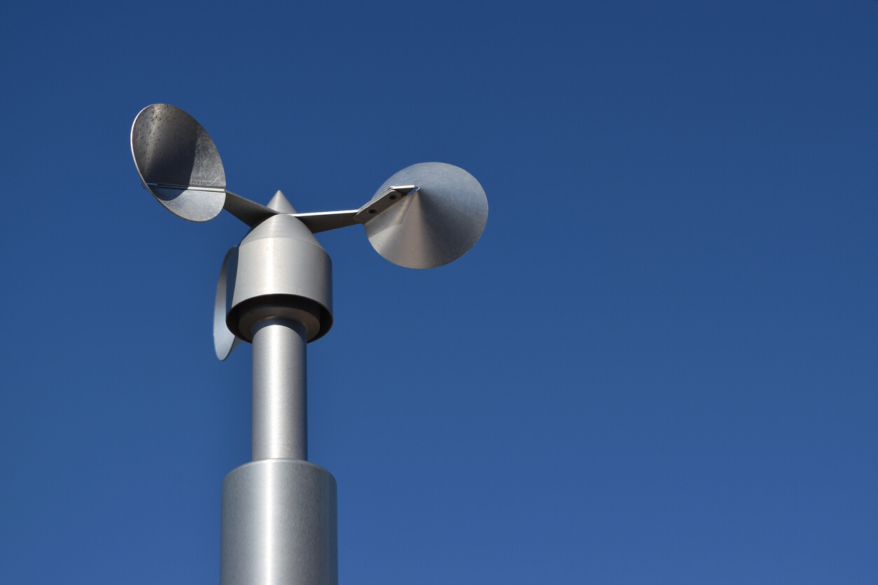 an anemometer reading wind speed in the air